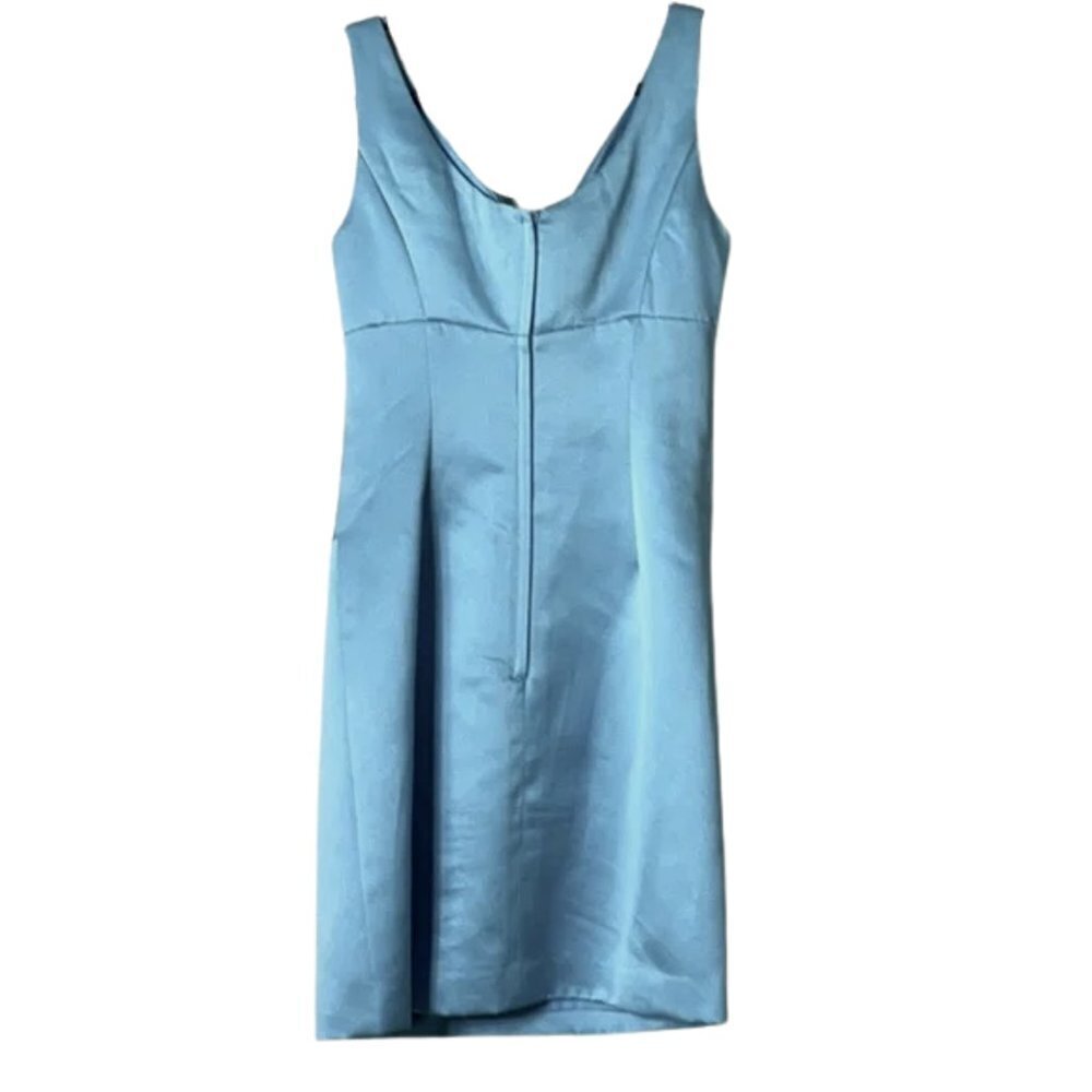Azazie Blue Satin V Neck Draped Mini Dress Sz. 8 - Picture 2 of 4